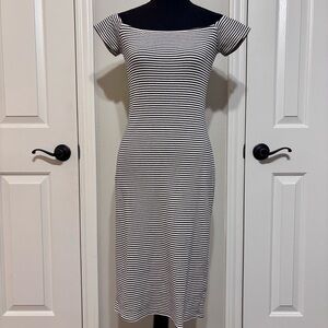 Stretchy Black and White Striped Midi Dress